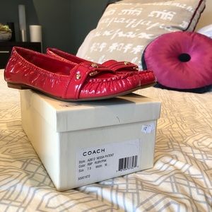 Pink patent leather loafers
